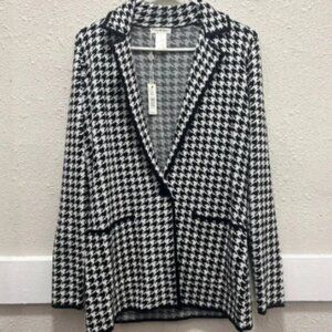 Max Studio Houndstooth Black and White Sweater Blazer/Jacket